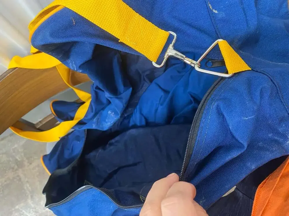 Vintage Blue and Yellow Canvas Duffel Gym Sports Bag Made in USA